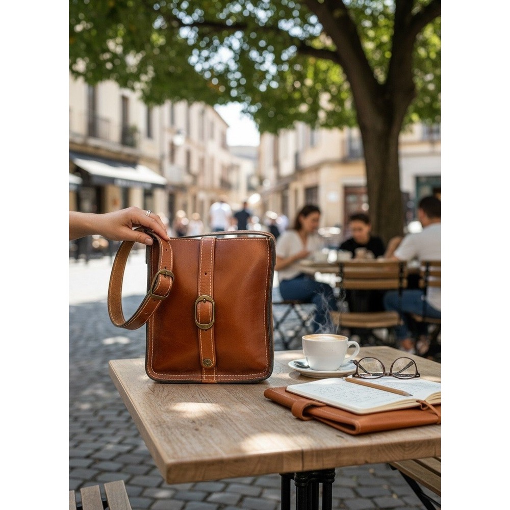 Patricia Nash Venezia Cognac Leather Slim‎ Crossbody Bag Handbag